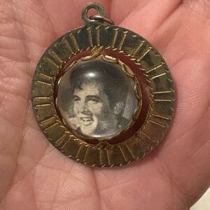 Vintage Gold and Brown Elvis Pendant with Portrait